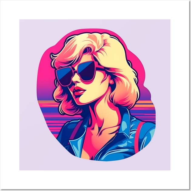 80s synthwave blonde girl with sunglasses Wall Art by Clearmind Arts